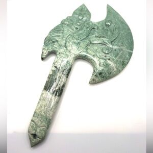 Serpentine Crystal Chinese Dragon Axe Carving 12”